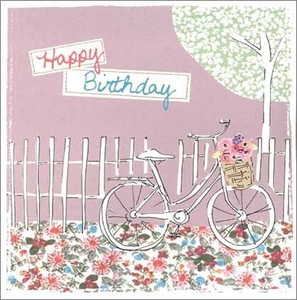グリーティングカード 誕生日/バースデー 「自転車と花畑」ラインストーン付き