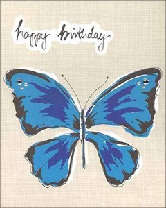 グリーティングカード 誕生日/バースデー 「青い蝶」 ラインストーン付き