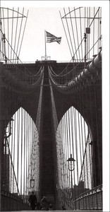 ロンググリーティングカード 多目的 モノクロ写真「ブルックリン橋」 建物 建造物