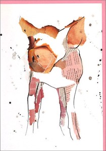 グリーティングカード 多目的 貼り絵「豚/ブタ」 イラスト