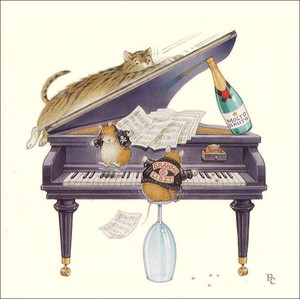 グリーティングカード 多目的 ピーター・クロス 「ピアノにしがみつく猫とはしゃぐねずみたち」