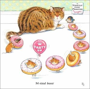 グリーティングカード 誕生日/バースデー ピーター・クロス 「ドーナツを身に着けたねずみと猫」