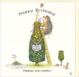 グリーティングカード 誕生日/バースデー ピーター・クロス 「ワインツリーでお祝いをするハリネズミ」