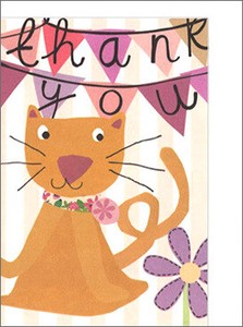Greeting Card Flower Mini Cat Thank You