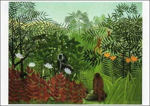 ポストカード アート ルソー「トロピカルな森の猿たち」