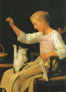 ポストカード アート アンカー「子猫と遊ぶ少女」