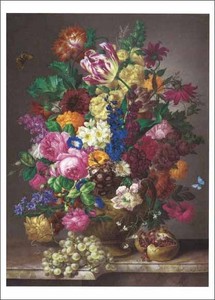 ポストカード アート ニグ「花と白ぶどうの静物」