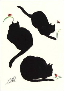 ポストカード アート クロード・アンリ・ソーニエ「出会い」黒猫 テントウムシ
