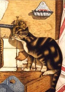 ポストカード アート メエヘル「蛇口を舐める猫」