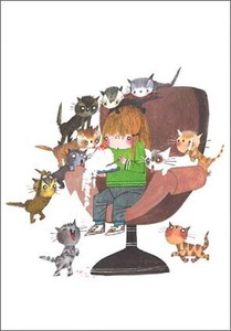 ポストカード イラスト フィープ・ヴェステンドルプ「ケーキを食べる女の子と猫たち」