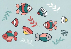ポストカード イラスト/絵本 ミッフィー/ディック・ブルーナ「海を泳ぐお魚と貝」