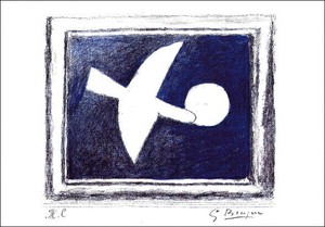 ポストカード アート ブラック「星と白い鳥」