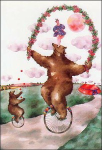ポストカード イラスト クリスティーヌ・トゥゾー「クマの一輪車、ジャグリング」