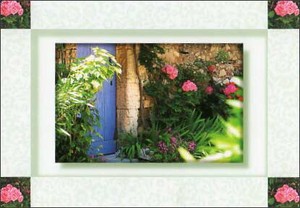 ポストカード カラー写真 草花の中の青いドア