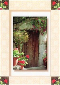 ポストカード カラー写真 草花の中の木のドア