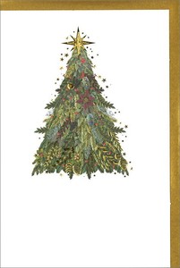 グリーティングカード クリスマス「黄金に輝くクリスマスツリー」メッセージカード松ぼっくり