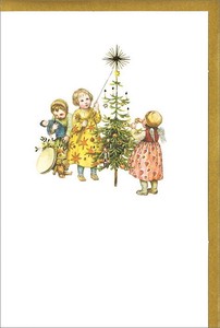 グリーティングカード クリスマス「クリスマスツリーを飾る子供たち」メッセージカード