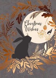 グリーティングカード クリスマス「月とウサギ」メッセージカードウサギ コマドリ