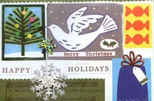 グリーティングカード クリスマス「鳥」メッセージカード用紙1枚