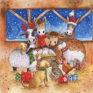 グリーティングカード クリスマス「クリスマスを祝う動物たち」メッセージカード
