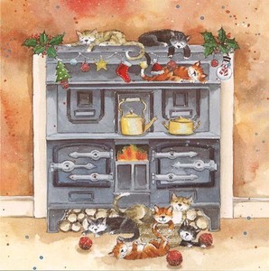 グリーティングカード クリスマス「暖をとる猫たち」メッセージカード