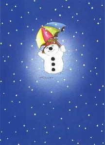 グリーティングカード クリスマス「傘をさすスノーマン」メッセージカード