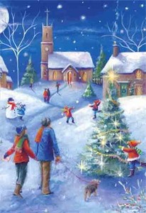 グリーティングカード クリスマス「村の教会のクリスマスイヴ」メッセージカード