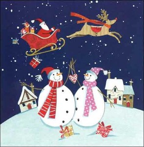 ミニグリーティングカード クリスマス「雪だるまとサンタクロースとトナカイ」メッセージカード