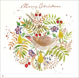 グリーティングカード クリスマス「フローラルクリスマス 鳥」メッセージカード