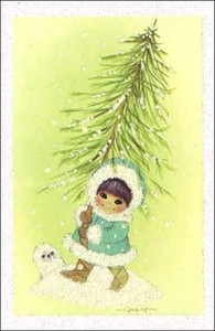 ミニカード クリスマス「子どもとツリーとアザラシ」メッセージカード