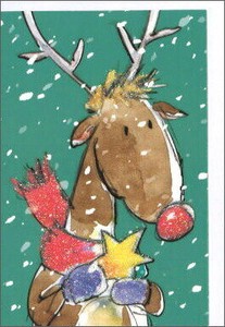 ミニカード クリスマス「フェスティブフレンズ マフラーをつけたトナカイ」メッセージカード