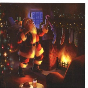 グリーティングカード クリスマス「靴下にプレゼントを入れるサンタクロース」メッセージカード