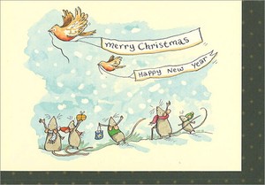 グリーティングカード クリスマス「Merry Xmas、Happy New Year」メッセージカードねずみ