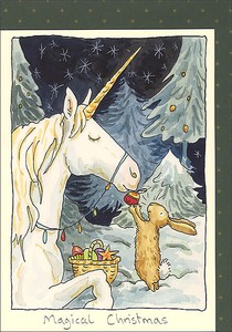 グリーティングカード クリスマス「魔法のクリスマス」メッセージカード馬 ウマ ウサギ