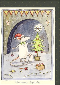 グリーティングカード クリスマス「クリスマスの光(キラキラ)」メッセージカードねずみ