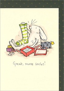 グリーティングカード クリスマス「すごい！もう一足だ！またくつ下！」メッセージカード ねずみ