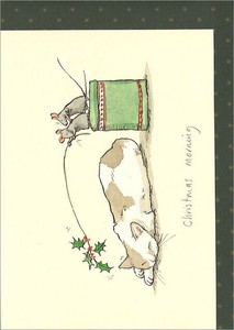 グリーティングカード クリスマス「クリスマスの朝」メッセージカード猫ねずみ