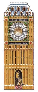 グリーティングカード/ダイカット クリスマス「ピータークロス 猫の時計」メッセージカード