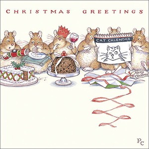 グリーティングカード クリスマス「クリスマスを祝う6匹のネズミ」メッセージカード ねずみ