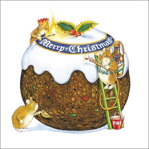 グリーティングカード クリスマス「クリスマスケーキと3匹のネズミ」メッセージカード ねずみ