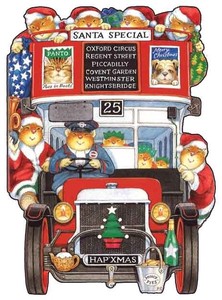 グリーティングカード/ダイカット クリスマス「ピータークロス クリスマスのバス」メッセージカード