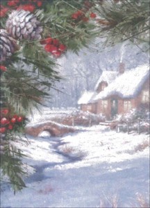 グリーティングカード クリスマス「クリスマスの日の家」メッセージカード