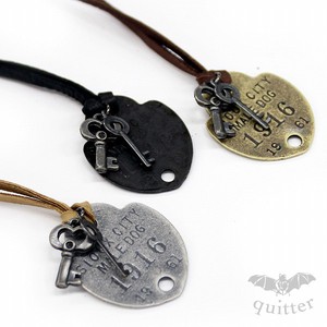 Leather Chain Necklace Antique M Tags Made in Japan