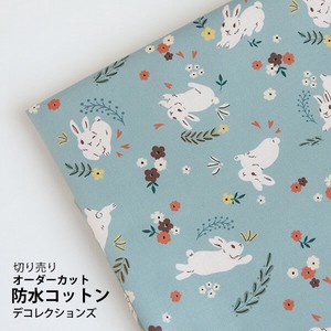 【生地】【布】【防水コットン】Flora rabbit - blue デザインファブリック ★1m単位でカット販売