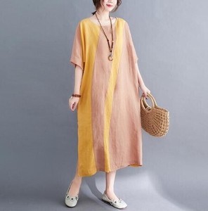 Casual Dress Plain Color Cotton Linen One-piece Dress Ladies'
