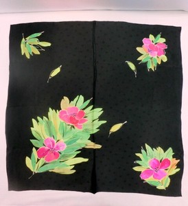 秋冬新作）スカーフ　正絹14匁バラ柄ジャガード手描きロウケツ染日本製四角スカーフ