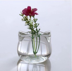 キャットガラス花瓶 ミニ フラワーベース 猫型 クリア植物花 テラリウム容器 一輪挿し 花器 ZCLB064