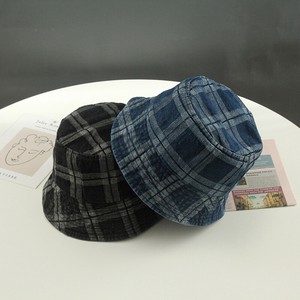 韓国風 帽子 チェック柄 デニム バケットハット キャップ 防寒 UV対策 紫外線対策