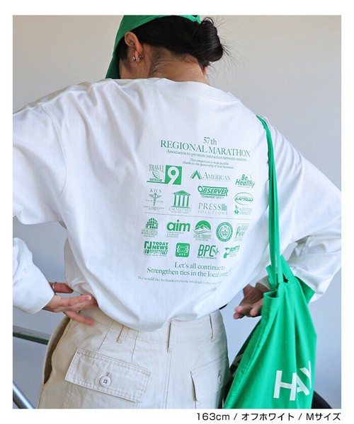 企業ロゴ プリント 長袖 Tシャツ