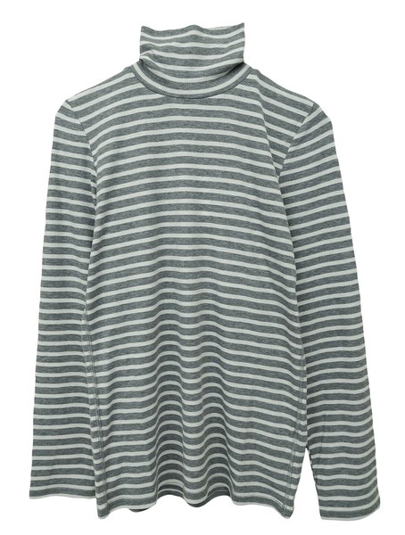 ガーゼフライスボーダー柄タートル長袖Tシャツ
